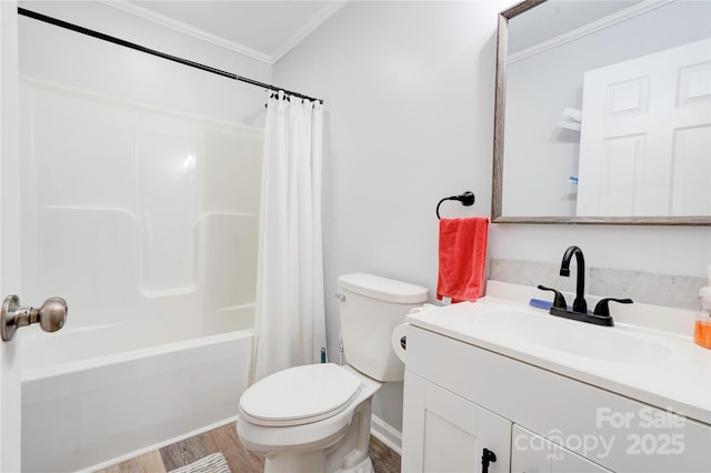 812 Kings Rd, Shelby, NC 28150 - full bath with ornamental molding, vanity, wood finished floors, and shower / tub combo