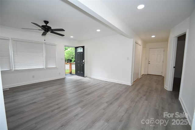 706 Mcintyre St, Monroe, NC 28110 - unfurnished room featuring wood finished floors, recessed lighting, ceiling fan, and baseboards