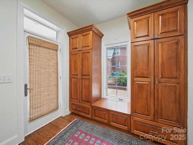 4644 Snow Dr, Harrisburg, NC 28075 - mudroom with dark wood-type flooring and baseboards