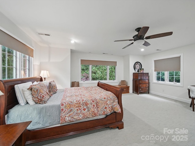 4644 Snow Dr, Harrisburg, NC 28075 - bedroom with carpet flooring, a ceiling fan, baseboards, and recessed lighting