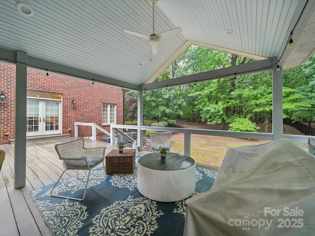 4644 Snow Dr, Harrisburg, NC 28075 - wooden terrace featuring ceiling fan and french doors