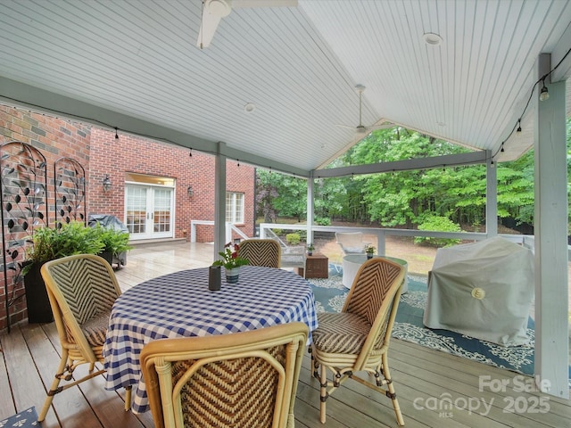 4644 Snow Dr, Harrisburg, NC 28075 - wooden deck with ceiling fan and outdoor dining space