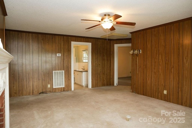 1270 N Enochville Ave, China Grove, NC 28023 - spare room with a ceiling fan, carpet, and wood walls