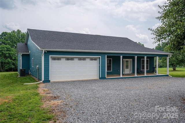 3103 Richview Dr, Crouse, NC 28033 - view of front facade with a garage, driveway, covered porch, central AC, and a front yard