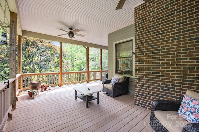 305 Pound Mill Branch Rd, Green Mountain, NC 28740 - wooden terrace featuring a ceiling fan and an outdoor hangout area