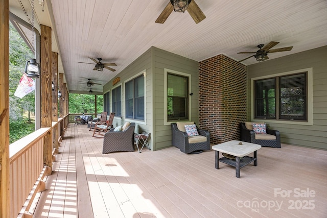305 Pound Mill Branch Rd, Green Mountain, NC 28740 - wooden terrace featuring a ceiling fan