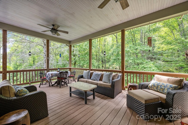 305 Pound Mill Branch Rd, Green Mountain, NC 28740 - wooden deck featuring ceiling fan and outdoor lounge area