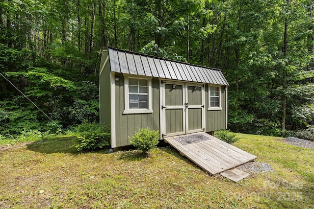 305 Pound Mill Branch Rd, Green Mountain, NC 28740 - view of shed featuring a forest view