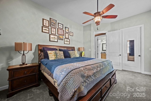 305 Pound Mill Branch Rd, Green Mountain, NC 28740 - bedroom with carpet, baseboards, and a ceiling fan