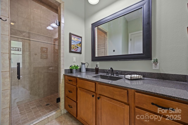 305 Pound Mill Branch Rd, Green Mountain, NC 28740 - bathroom with vanity, a shower stall, and tile patterned floors