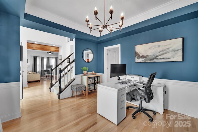 15737 Agincourt Dr, Huntersville, NC 28078 - office with light wood-type flooring, a chandelier, and crown molding
