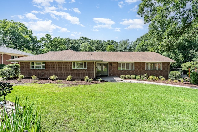 5424 Doncaster Dr, Charlotte, NC 28211 - ranch-style house featuring french doors, a front yard, and brick siding