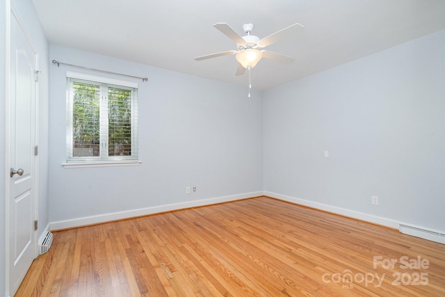 5424 Doncaster Dr, Charlotte, NC 28211 - empty room with light wood finished floors, a ceiling fan, and a baseboard radiator