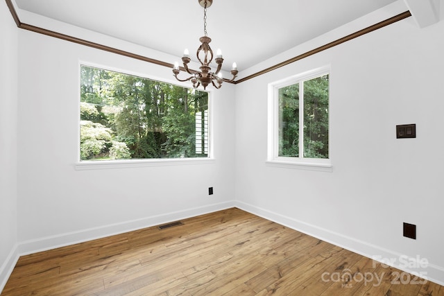 10101 Wood Ct, Charlotte, NC 28277 - empty room with a chandelier, healthy amount of natural light, and hardwood / wood-style flooring