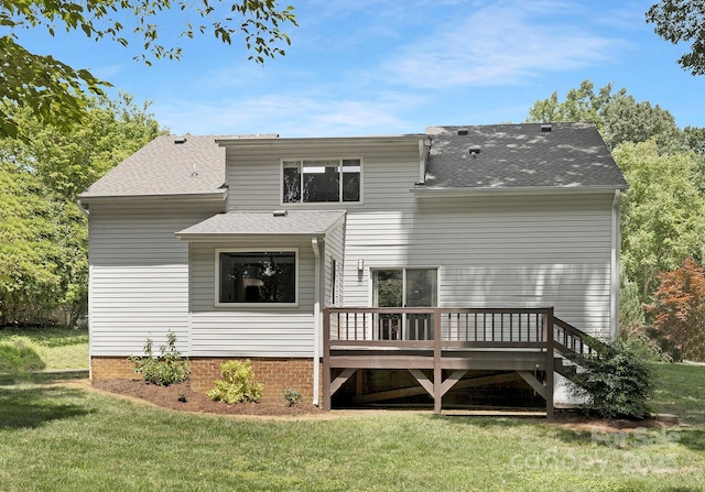 10101 Wood Ct, Charlotte, NC 28277 - rear view of property featuring a deck, a lawn, and roof with shingles