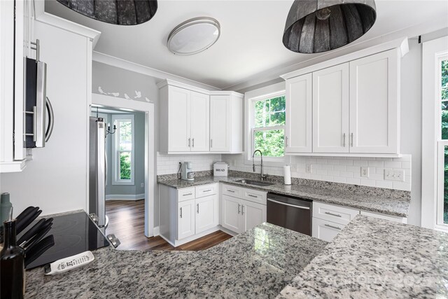 3902 Mcgee Point Rd, Terrell, NC 28682 - kitchen with appliances with stainless steel finishes, a sink, healthy amount of natural light, and white cabinetry