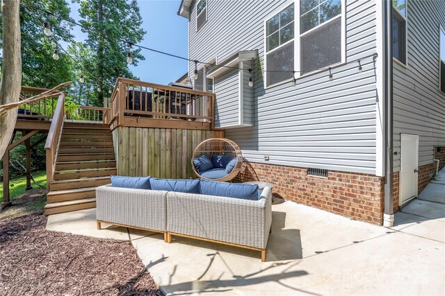 3902 Mcgee Point Rd, Terrell, NC 28682 - view of patio featuring stairway, a deck, and an outdoor living space