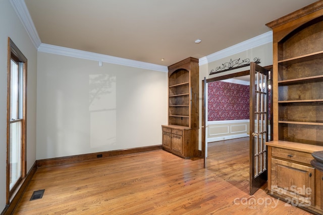 4672 Snow Dr, Harrisburg, NC 28075 - unfurnished office with ornamental molding, light wood-type flooring, and baseboards