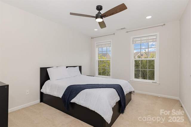 10106 Silverling Dr, Waxhaw, NC 28173 - bedroom with light carpet, recessed lighting, and ceiling fan