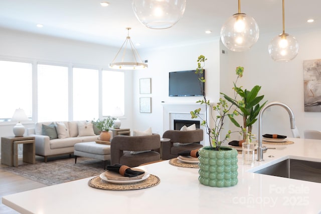 4203 Walker Rd, Charlotte, NC 28211 - living room with recessed lighting, wood finished floors, and a fireplace