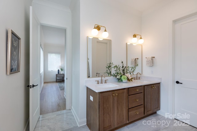 4203 Walker Rd, Charlotte, NC 28211 - bathroom with double vanity and ornamental molding