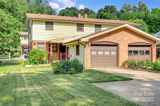26 Pebblebrook St, Clyde, NC 28721 - view of front facade with brick siding, driveway, a front yard, and a garage