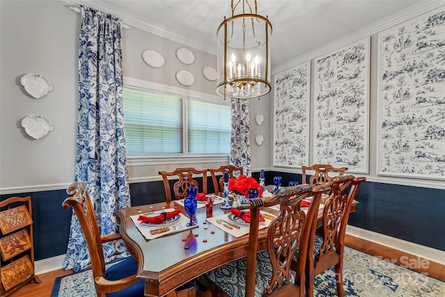 958 US-64, Morganton, NC 28655 - dining space with a chandelier, wood finished floors, and ornamental molding
