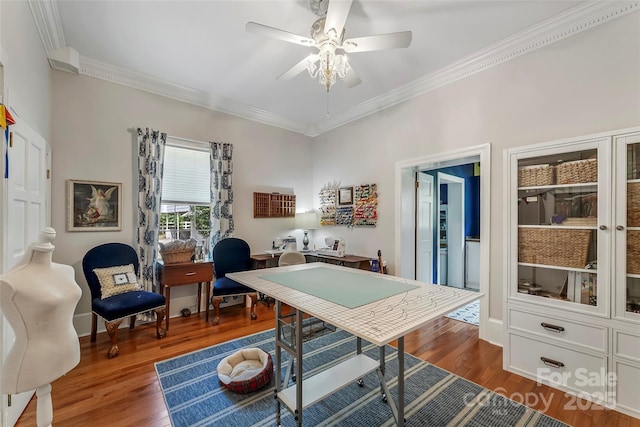 958 US-64, Morganton, NC 28655 - home office with a ceiling fan, ornamental molding, and wood finished floors