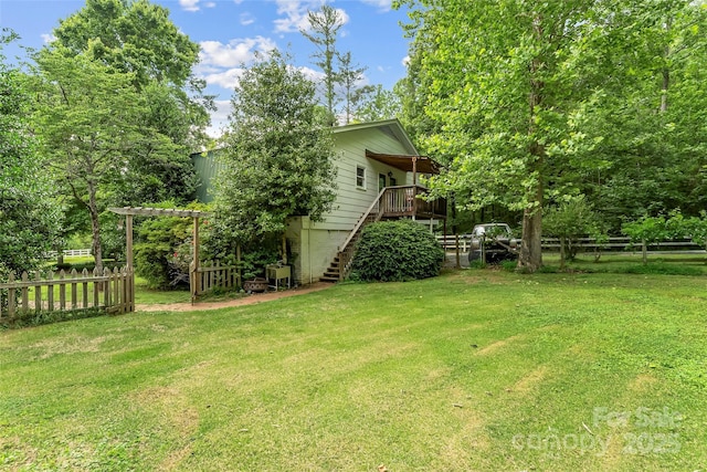 958 US-64, Morganton, NC 28655 - view of yard featuring stairs, a wooden deck, and a pergola