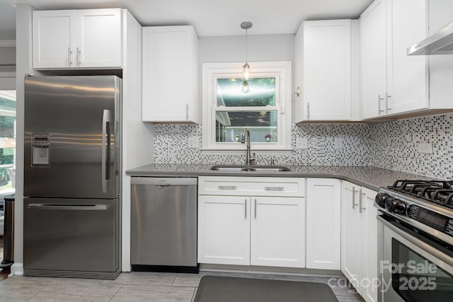 4200 Tyndale Ave, Charlotte, NC 28210 - kitchen featuring stainless steel appliances, a sink, white cabinets, and decorative backsplash