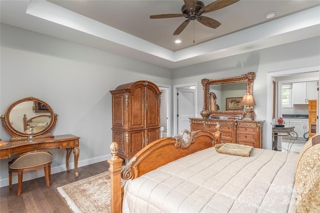 24 Herron View Ln, Weaverville, NC 28787 - bedroom featuring a raised ceiling, wood finished floors, recessed lighting, and a ceiling fan