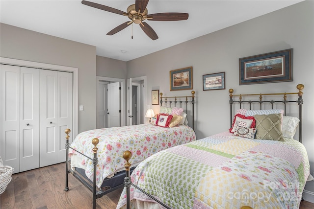24 Herron View Ln, Weaverville, NC 28787 - bedroom featuring a closet, wood finished floors, and ceiling fan