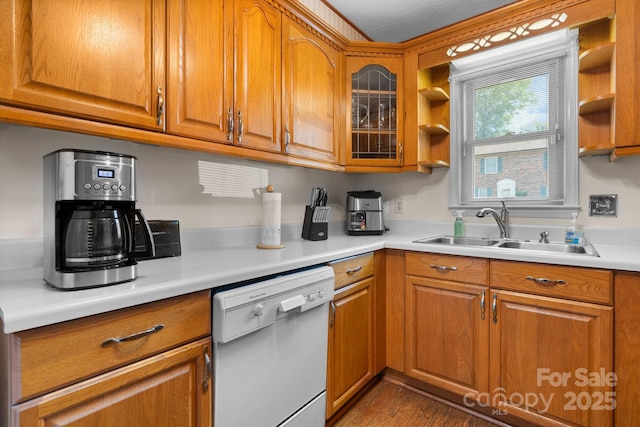 1330 5th St NE Unit 11, Hickory, NC 28601 - kitchen with white dishwasher, a sink, and brown cabinets