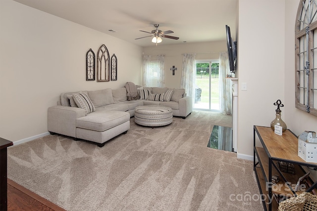 7328 Strawberry Fields Ln, Charlotte, NC 28278 - carpeted living area with ceiling fan and baseboards