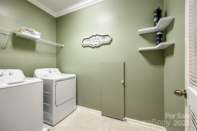 129 Hawks Creek Pkwy, Fort Mill, SC 29708 - washroom featuring ornamental molding and separate washer and dryer