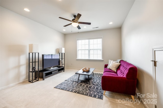 129 Hawks Creek Pkwy, Fort Mill, SC 29708 - living room featuring ceiling fan, carpet, and recessed lighting