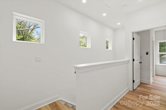605 Poplar St, Shelby, NC 28150 - corridor with light wood-type flooring, baseboards, healthy amount of natural light, recessed lighting, and an upstairs landing