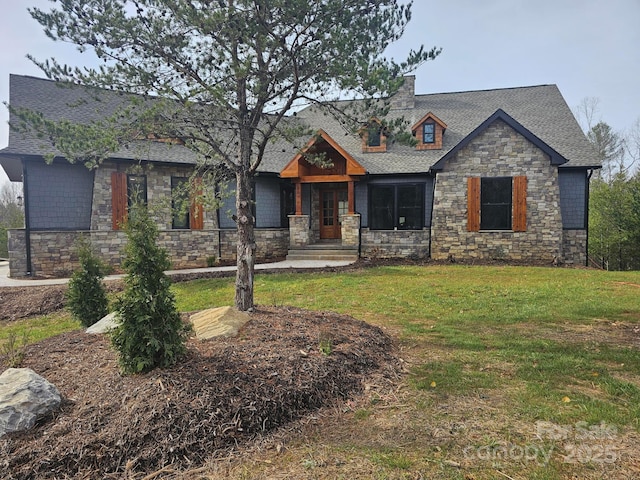 1076 Table View Dr Unit 55, Morganton, NC 28655 - craftsman-style house featuring stone siding, a front lawn, a chimney, and roof with shingles