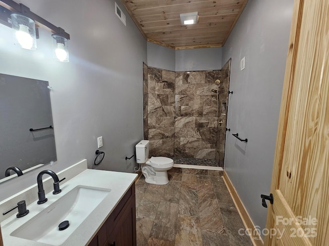 1076 Table View Dr Unit 55, Morganton, NC 28655 - bathroom with marble look tiles, a stall shower, toilet, vanity, and wood ceiling