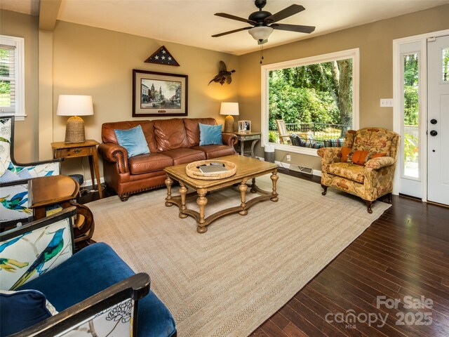 26 Melton Rd, Candler, NC 28715 - living room with ceiling fan, healthy amount of natural light, and hardwood / wood-style floors