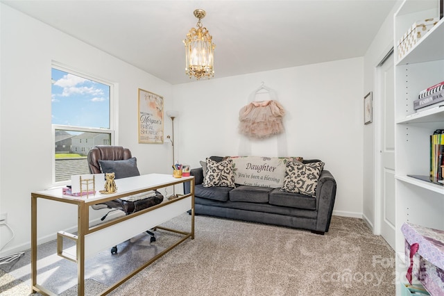 11116 Godwit Ln, Charlotte, NC 28278 - carpeted office with a chandelier and baseboards