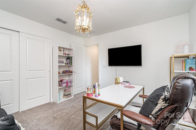 11116 Godwit Ln, Charlotte, NC 28278 - carpeted home office featuring a chandelier