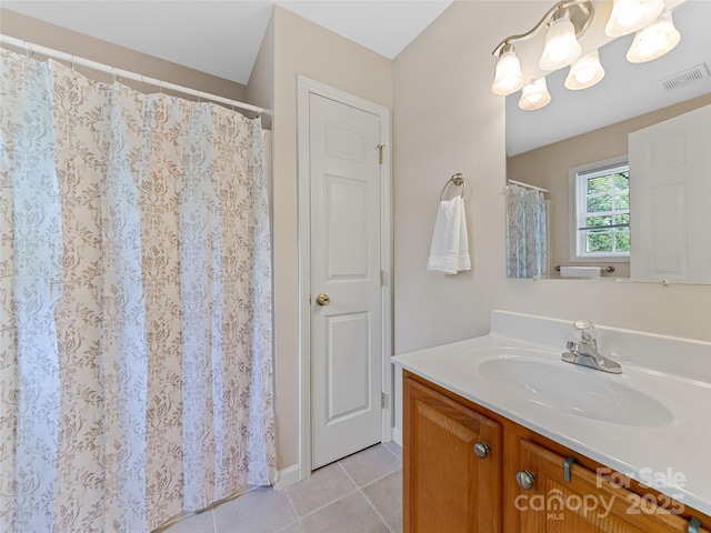 17 Fieldtop Ln, Arden, NC 28704 - bathroom with vanity, tile patterned flooring, a chandelier, and curtained shower