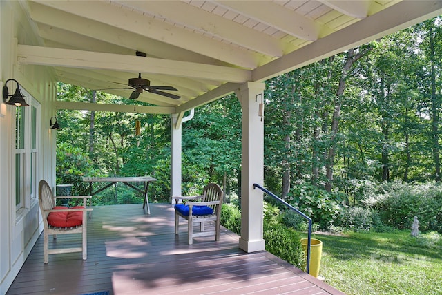 63 Greenridge Rd, Weaverville, NC 28787 - wooden terrace featuring a ceiling fan and a yard