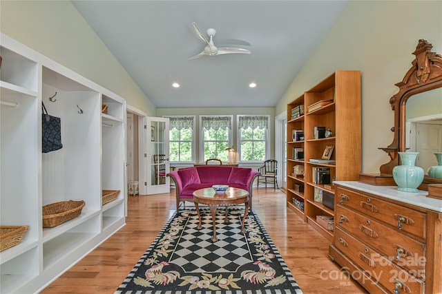 63 Greenridge Rd, Weaverville, NC 28787 - sitting room featuring lofted ceiling, light wood-style floors, ceiling fan, and recessed lighting