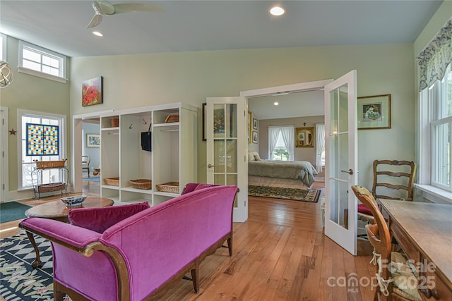 63 Greenridge Rd, Weaverville, NC 28787 - living room with french doors, hardwood / wood-style flooring, ceiling fan, and recessed lighting