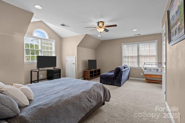 9717 Waterton Ct, Huntersville, NC 28078 - bedroom with carpet floors, lofted ceiling, recessed lighting, baseboards, and a ceiling fan