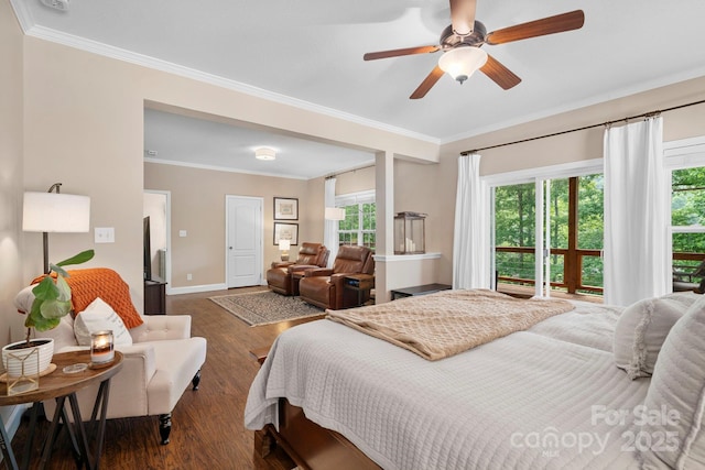 491 Paint Fork Rd, Barnardsville, NC 28709 - bedroom with wood finished floors, ornamental molding, baseboards, and a ceiling fan