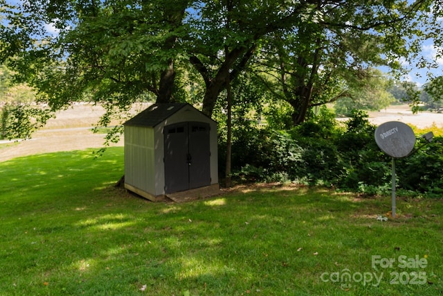 34 Edwards St, Asheville, NC 28806 - view of green lawn with a storage shed