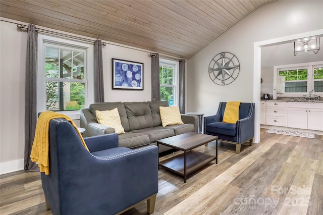 22 Moore Cir, Black Mountain, NC 28711 - living room with lofted ceiling, light wood-style flooring, and wooden ceiling